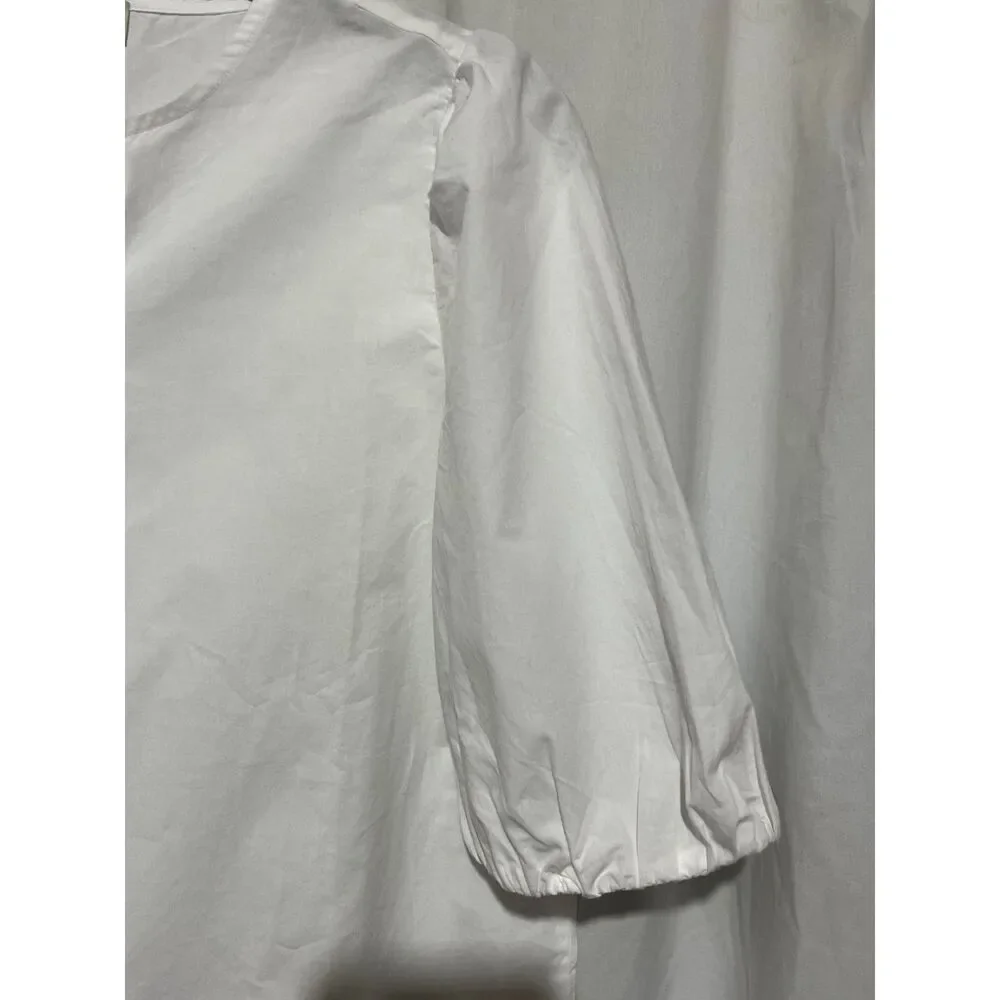 New Loft Poplin Front-Tie Peplum Blouse with Puffed-Sleeves Small